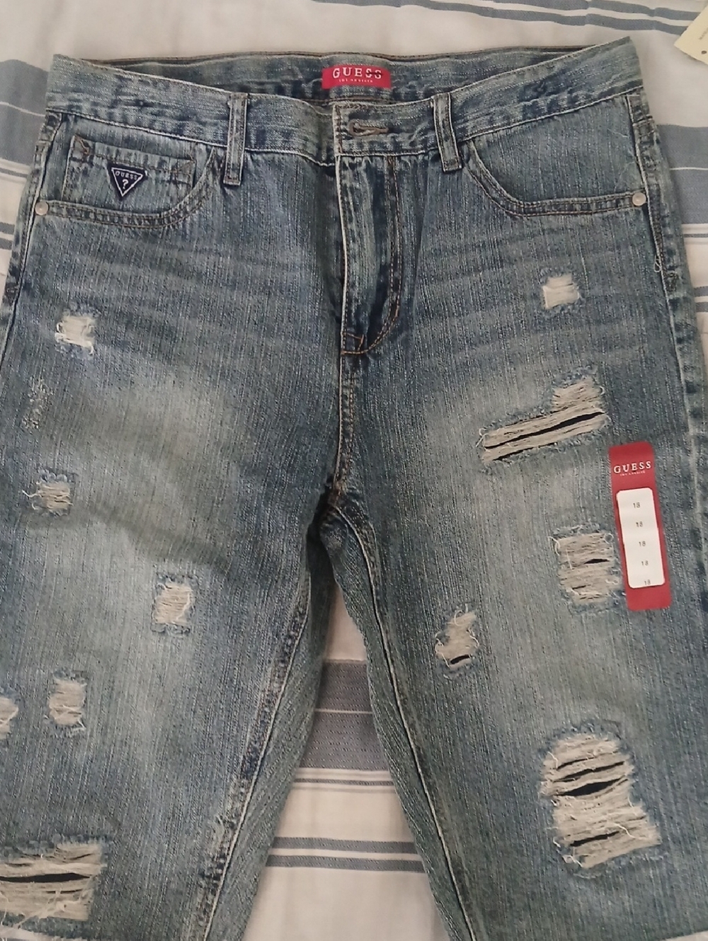 GUESS Men’s Distressed Light Blue Slim Straight Jeans